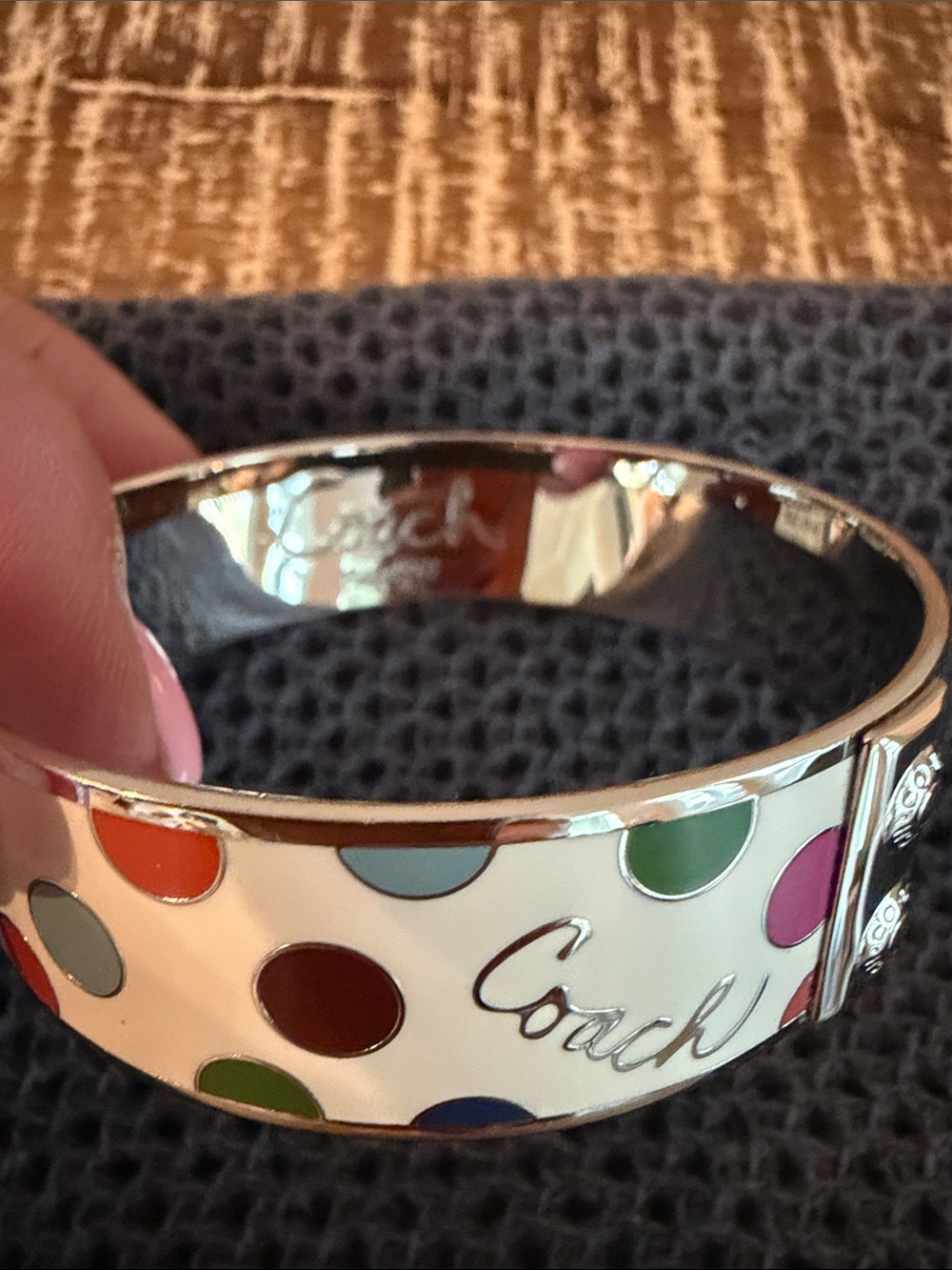Coach Silver-Tone Enamel Polka Dot Bangle - Multicolor